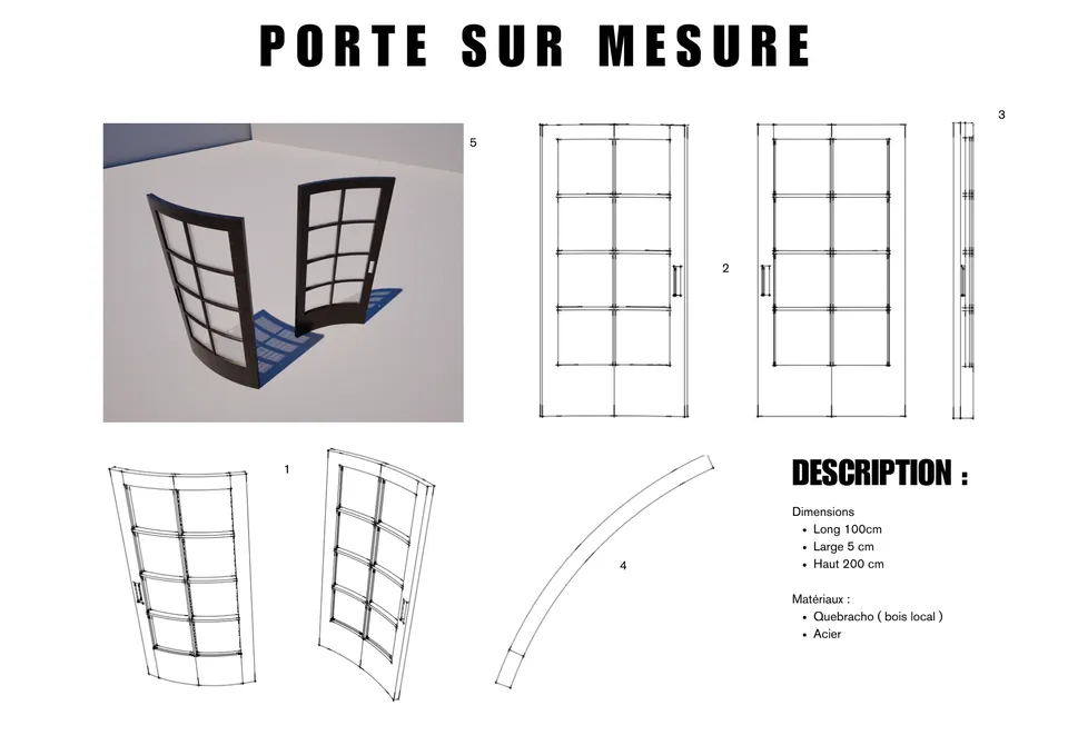 La porte sur mesure, dessins et modèle 3D
