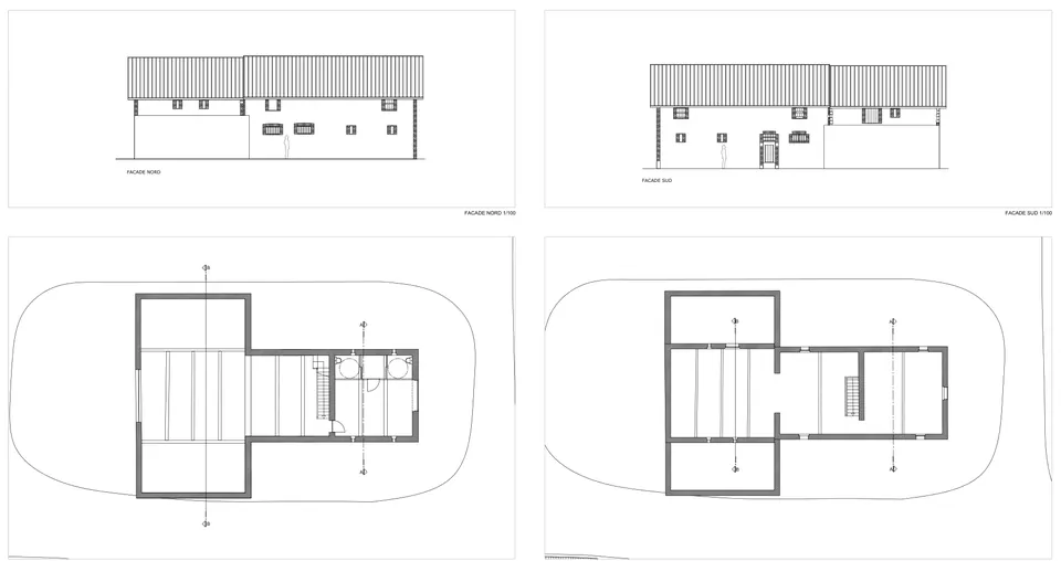Façades nord et sud, plans du rez-de-chaussée et de l'étage