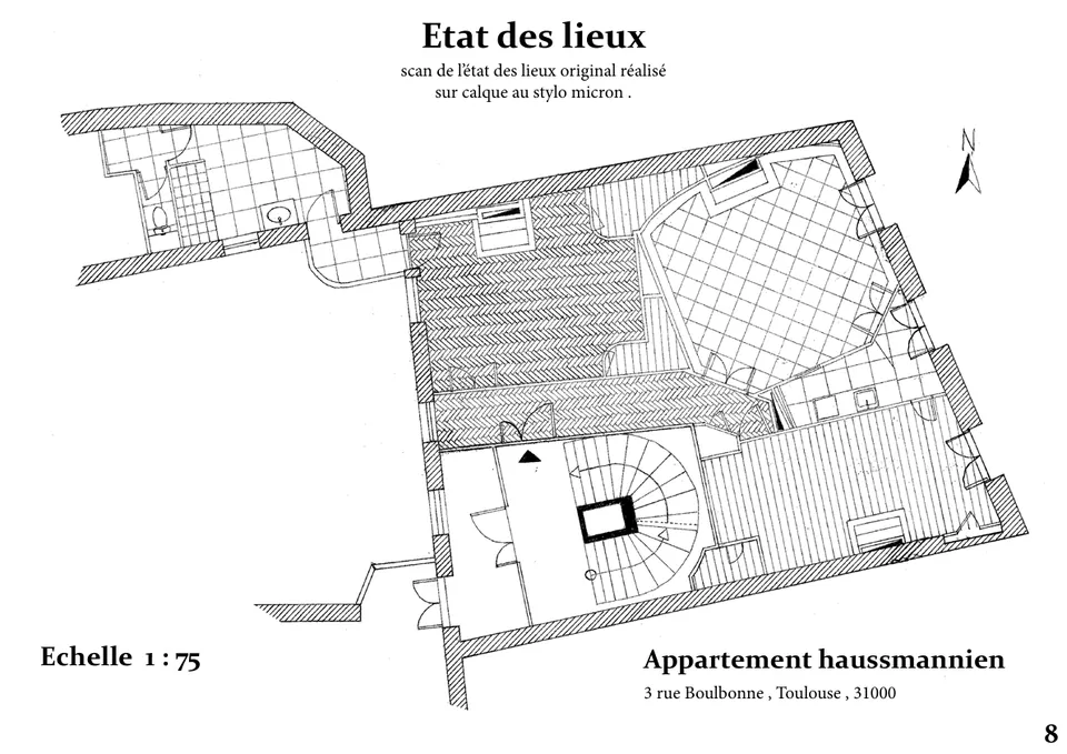 État des lieux au 1/75, sur calque