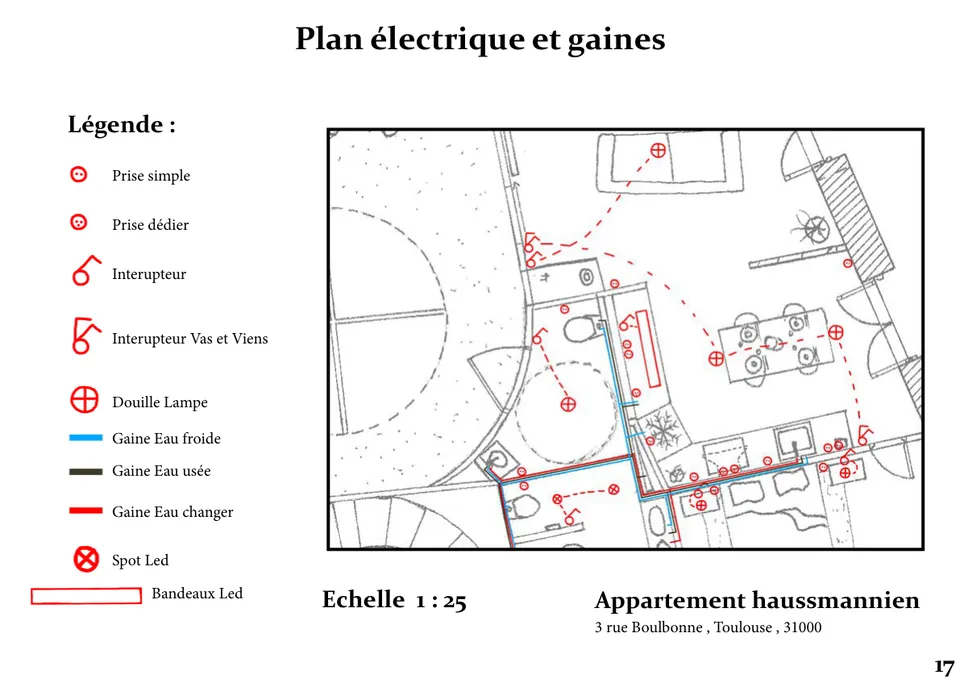 Plan électrique et des gaines, au 1/25