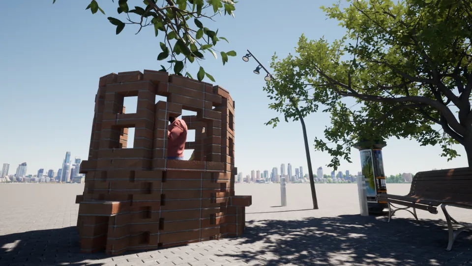 Le kiosque en brique sur une place